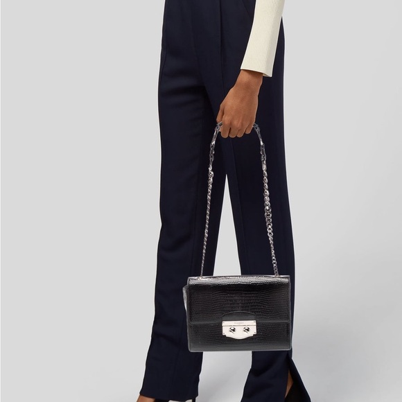 YSL Yves Saint Laurent Black Leather Embossed Exotic Shoulder Bag - Picture 2 of 10